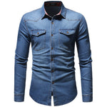 2019 Men Fashion Casual Long Sleeved Denim Shirt Slim Fit Male Social Business Dress Shirt Brand Men Clothing Soft Comfortable X